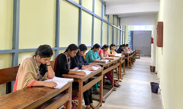 Students in the hostel study hall